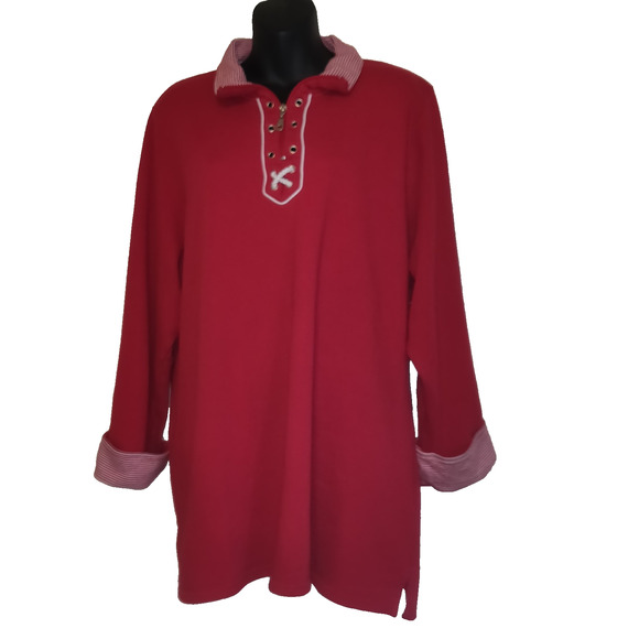 Allison Daley Red Sweatshirt Plus 2X Nautical Boating Sailor Pinstripe Candy - Picture 1 of 16